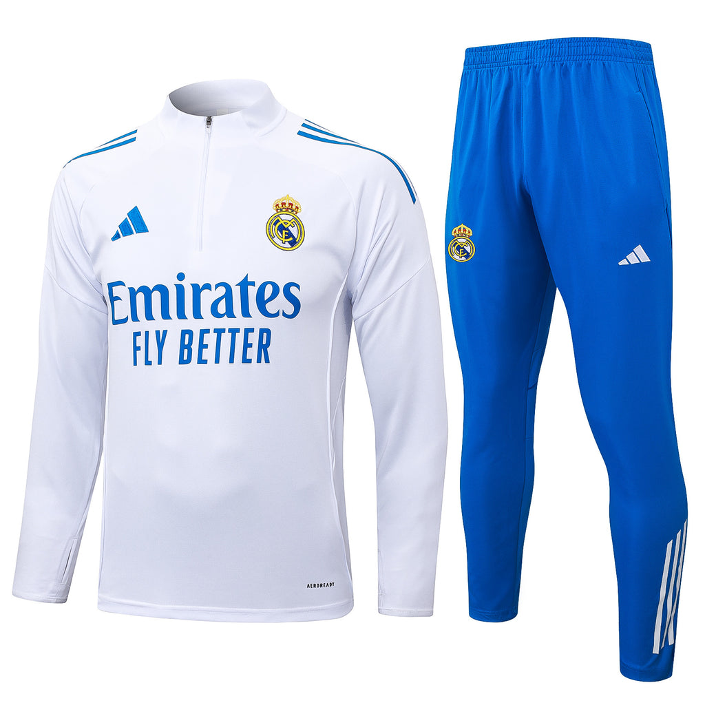 Real Madrid 25/26 Half-zip Tracksuit - White and Blue